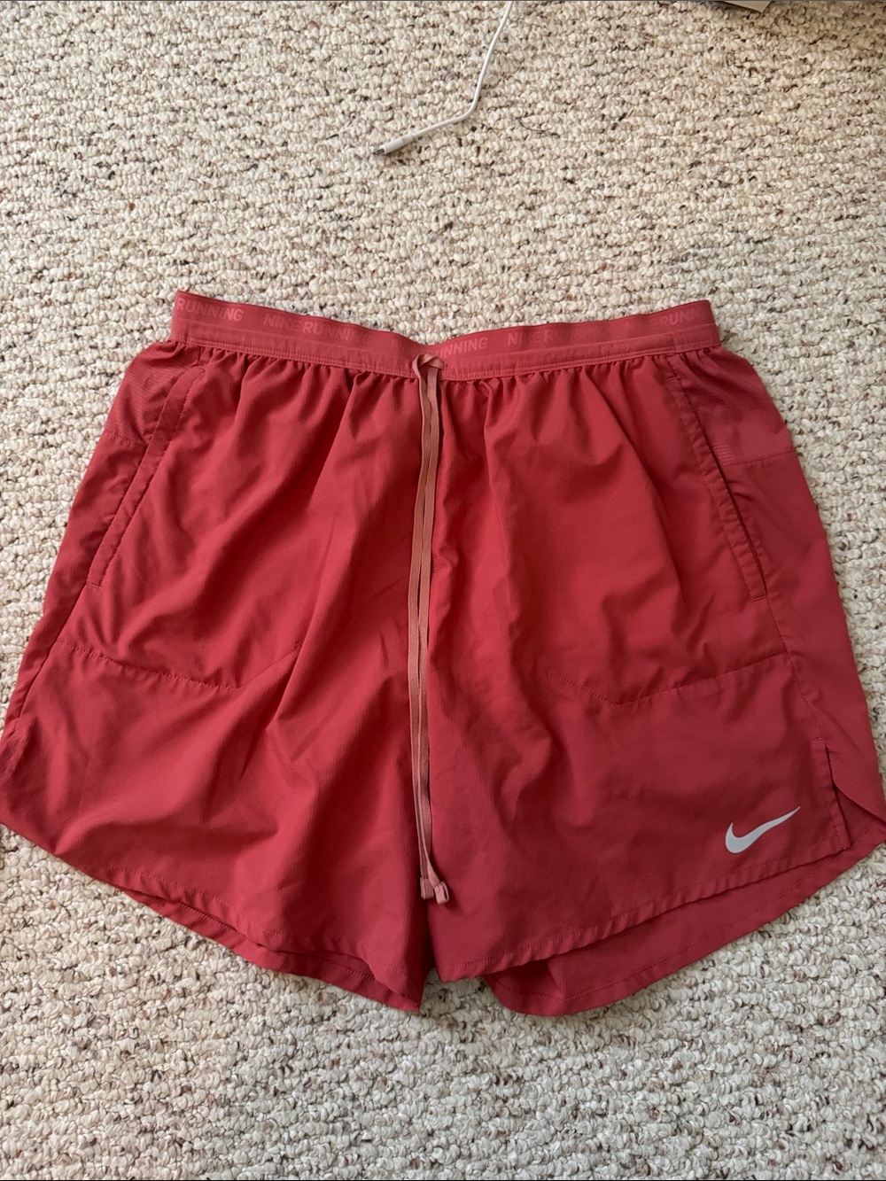 Nike Red Athletic Running Shorts with Reflective Swoosh